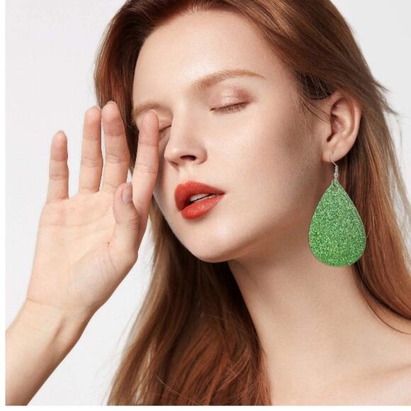 St. Patrick’s Day Sparkle Faux Leather Earrings - Picture 1 of 4